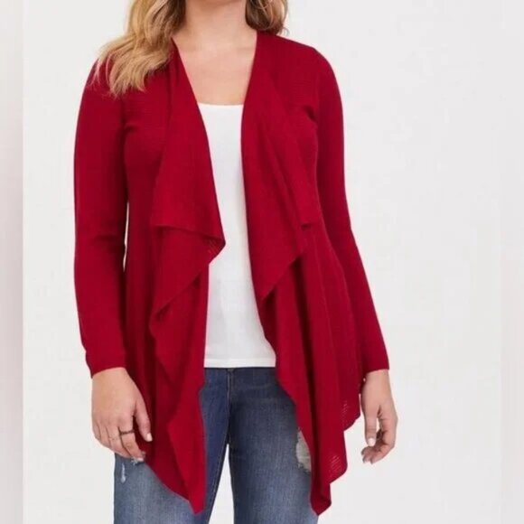 Torrid Red Pointelle Knit Draped Open Front Waterfall Cardigan Lightweight Sz 4X - Picture 1 of 6
